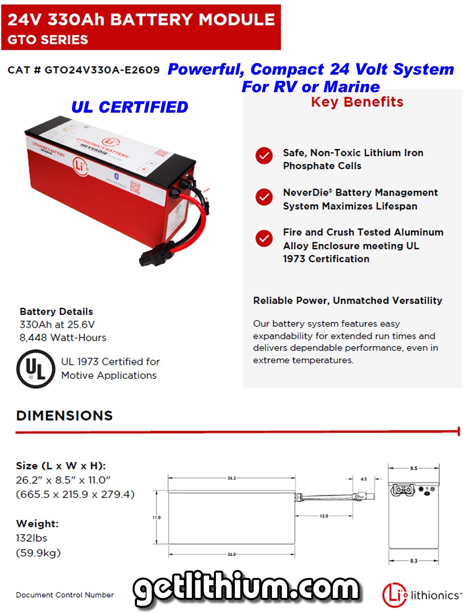 Lithionics Battery Lithium-ion High Performance 24 Volt Battery with 330 Amp hours capacity