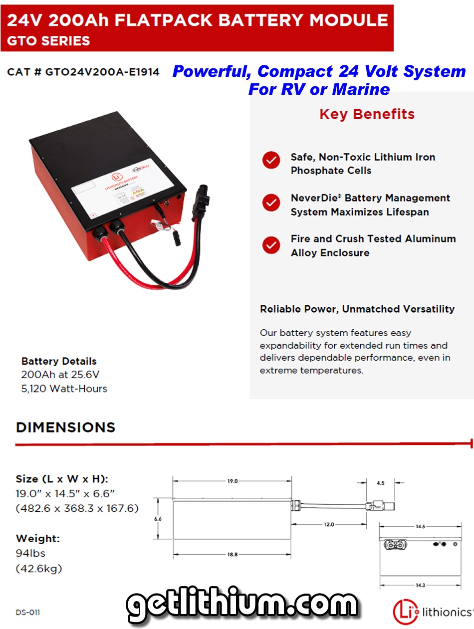 Lithionics Battery Lithium-ion High Performance 24 Volt Battery with 200 Amp hours capacity