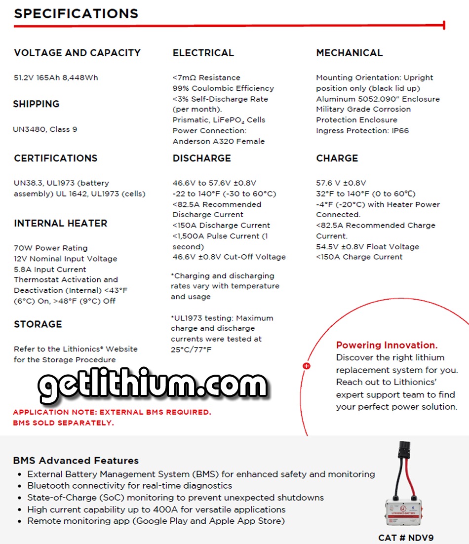 Lithionics Battery Lithium-ion High Performance 51 Volt Battery