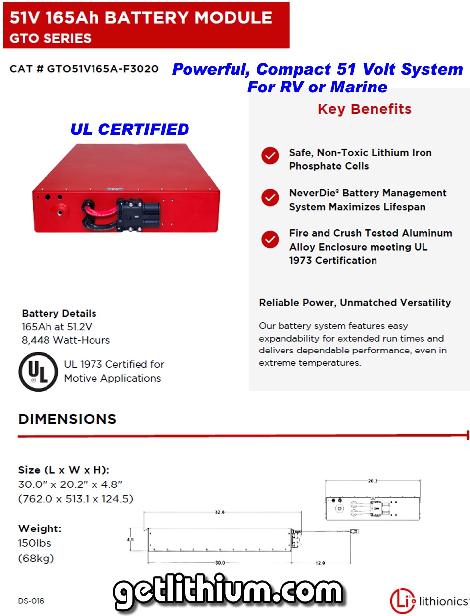 Lithionics Battery Lithium-ion High Performance 51 Volt Battery