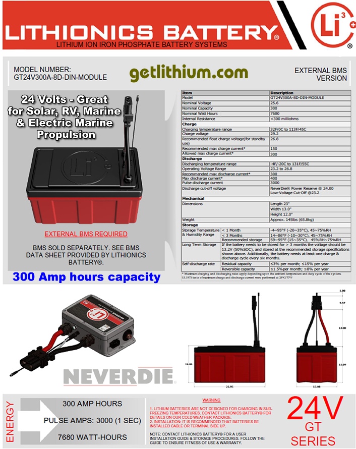 Lithionics Battery Lithium-ion High Performance GT Series 24 Volt Battery 