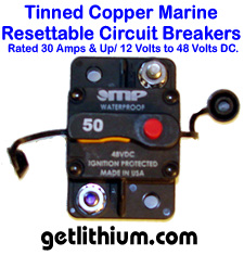 Vertex Marine resettable marine circuit breakers for up to 48 Volts for yachts and RV.