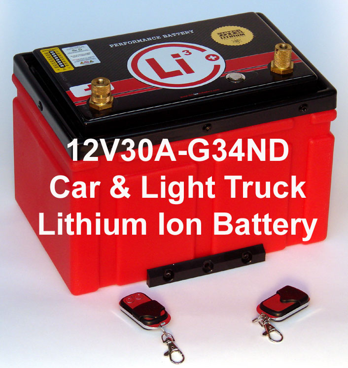 12 Volt (12V) 30A Group 34 Lithium Ion Battery for Cars and Trucks