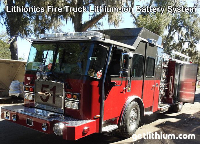 Fire truck equipped with Lithionics deep cycle lithium-ion batteries.