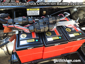 Fire truck equipped with Lithionics deep cycle lithium-ion batteries.