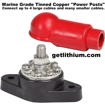 Tinned copper marine power post for  electric cable connections