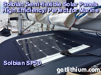 Solbian semi-flexible solar panels are available in a large number of sizes and can be sewn onto canvas.