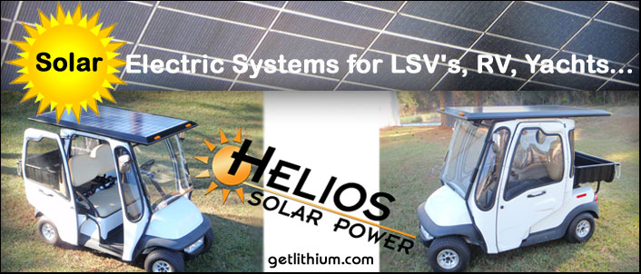 Enjoy your golf game more when you know you have power to spare with a solar powered golf cart with solar panels from Solar EV/ Helios Solar Systems!