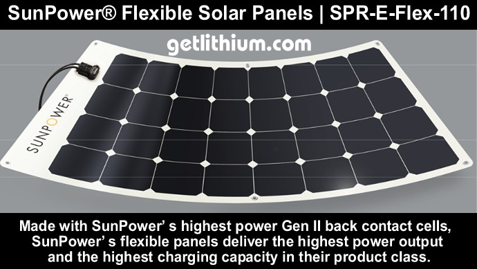 SunPower 100 Watt semi-flexible solar panel for RV and Marine 12 and 24 Volt battery systems