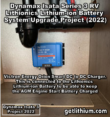 Photo showing the new Victron Energy Orion DC to Dc charger installed to top up the engine start battery from the lithium-ion house battery system
