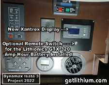 Photo showing the new Xantrex remote display as well as the optional remote Lithionics battery control switch installed