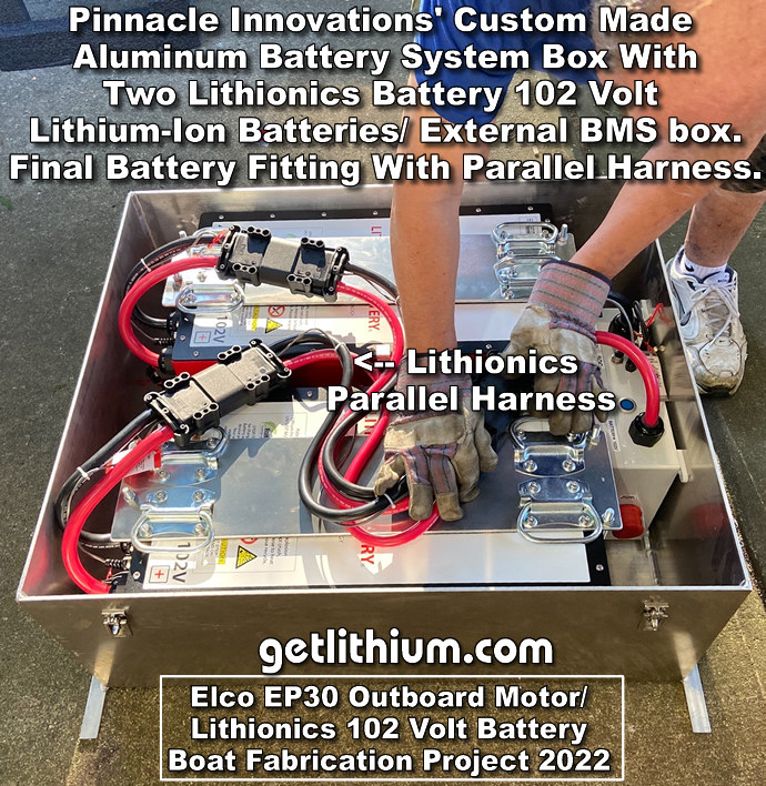 Lithionics battery 102.4 Volt lithium-ion electric boat battery system custom aluminum battery box by Pinnacle Innovations