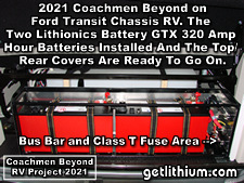 2021 Coachmen Beyond on a Ford Transit Chassis RV Lithionics Battery lithium-ion battery installation project photo - new battery system installed