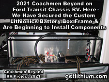 2021 Coachmen Beyond on a Ford Transit Chassis RV Lithionics Battery lithium-ion battery installation project photo - new battery box frame installed before the lithium batteries are installed