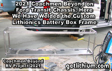 2021 Coachmen Beyond on a Ford Transit Chassis RV Lithionics Battery lithium-ion battery installation project photo - shown here is the base steel battery box frame after Mig welding