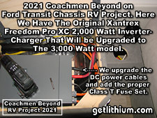 2021 Coachmen Beyond on a Ford Transit Chassis RV Lithionics Battery lithium-ion battery installation project photo - shown is the old Xantrex Freedom XC Pro 2,000 Watt inverter-charger prior to removal and upgrading to the 3,000 Watt Xantrex model