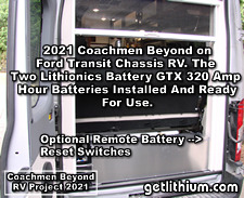 2021 Coachmen Beyond on a Ford Transit Chassis RV Lithionics Battery lithium-ion battery installation project photo - shown are the two optional Lithionics remote battery operation switches to make it fast/ easy to turn on/ off/ reset the Lithionics lithium-ion batteries inside the box.