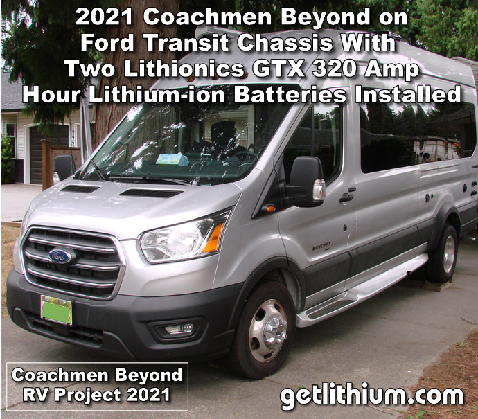 2021 Coachmen Beyond RV on a Ford Transit chassis Lithionics Battery dual 12 Volt lithium-ion battery installation.