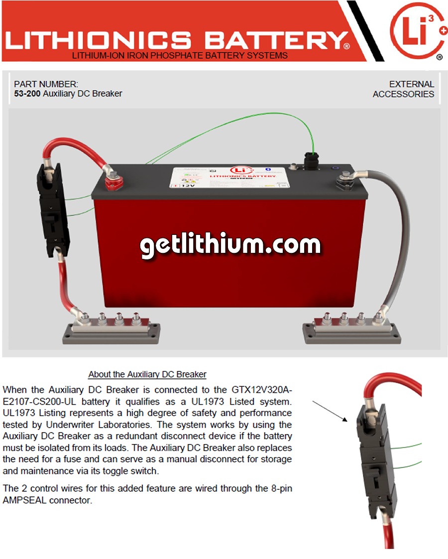 This graphic shows the optional special DC circuit breaker that makes this GTX Series battery UL Certified.