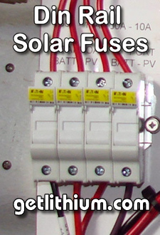 Din Rail mount solar fuses. Rated up to 600 Amps. Accept tubular glass fuses.