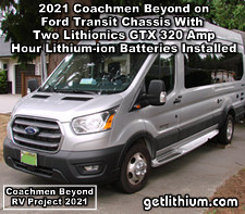 Visit this 2021 Coachmen Beyond Ford Transit 1 ton RV Lithionics Battery installation project page...