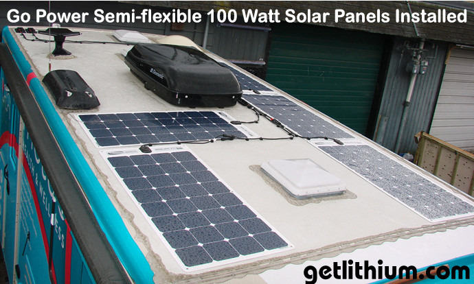Go Power 500 Watt semi-flexible solar panel installation on a 24 foot Ford Transit RV