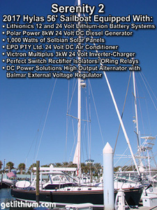 56 foot Hylas sailboat equipped with Lithionics batteries, Polar DC diesel Generator, Solbian solar panel system and more...